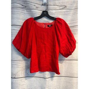 NWT DKNY Red Flame Linen Puff Sleeve Blouse Size S